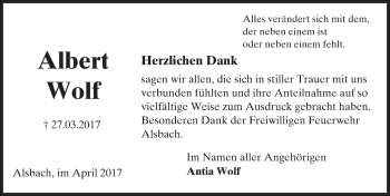 Traueranzeige von Albert Wolf von Trauerportal Echo Online