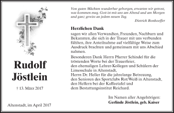Traueranzeige von Rudolf Jöstlein von  Kreisanzeiger