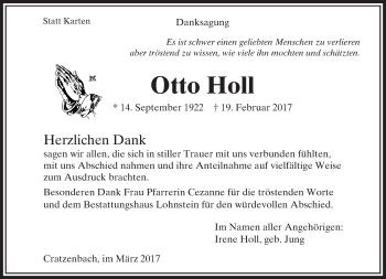 Traueranzeige von Otto Holl von  Usinger Anzeiger