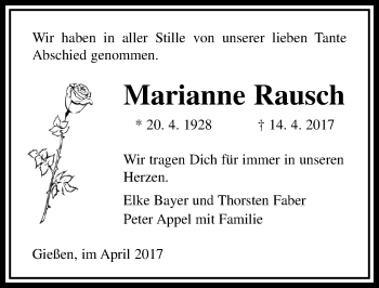 Traueranzeige von Marianne Rausch von  Gießener Anzeiger