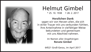 Traueranzeige von Helmut Gimbel von Trauerportal Echo Online