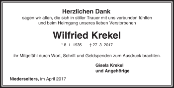 Traueranzeige von Wilfried Krekel von  Camberger Anzeiger