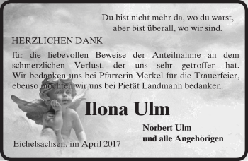 Traueranzeige von Ilona Ulm von  Kreisanzeiger