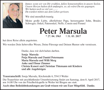 Traueranzeige von Peter Marsula von Trauerportal Rhein Main Presse