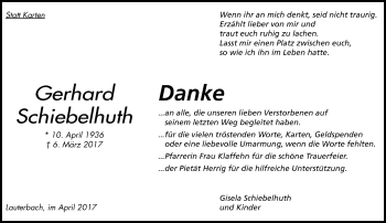 Traueranzeige von Gerhard Schiebelhuth von VRM Trauer