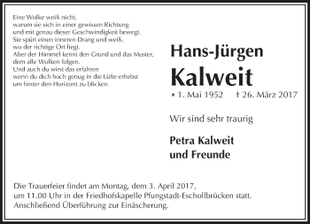 Traueranzeige von Hans-Jürgen Kalweit von Trauerportal Echo Online