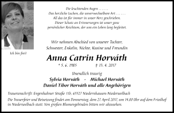Traueranzeige von Anna Catrin Horváth von Trauerportal Rhein Main Presse