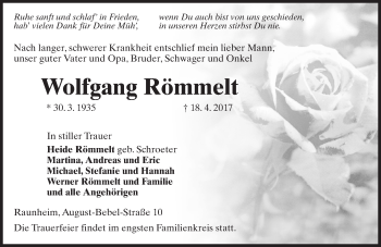 Traueranzeige von Wolfgang Römmelt von Trauerportal Rhein Main Presse