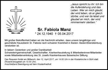 Traueranzeige von Fabiola Manz von  Gießener Anzeiger