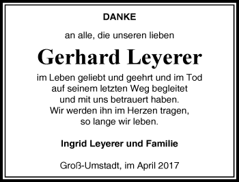 Traueranzeige von Gerhard Leyerer von Trauerportal Echo Online