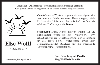 Traueranzeige von Else Wolff von  Kreisanzeiger