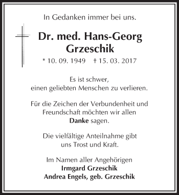 Traueranzeige von Hans-Georg Grzeschik von  Camberger Anzeiger