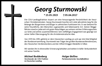 Traueranzeige von Georg Sturmowski von Trauerportal Echo Online