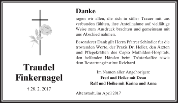 Traueranzeige von Traudel Finkernagel von  Kreisanzeiger
