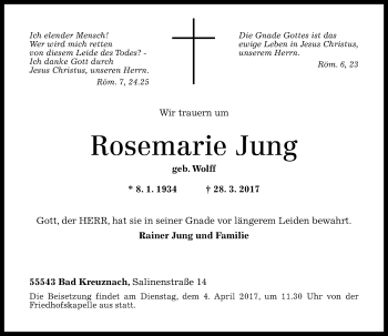 Traueranzeige von Rosemarie Jung von Trauerportal Rhein Main Presse