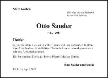 Traueranzeige von Otto Sauder von Trauerportal Rhein Main Presse