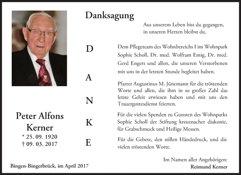  Traueranzeige für Peter Alfons Kerner vom 01.04.2017 aus Trauerportal Rhein Main Presse
