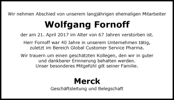 Traueranzeige von Wolfgang Fornoff von Trauerportal Echo Online