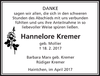 Traueranzeige von Hannelore Kremer von  Camberger Anzeiger