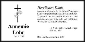 Traueranzeige von Annemie Lohr von  Camberger Anzeiger