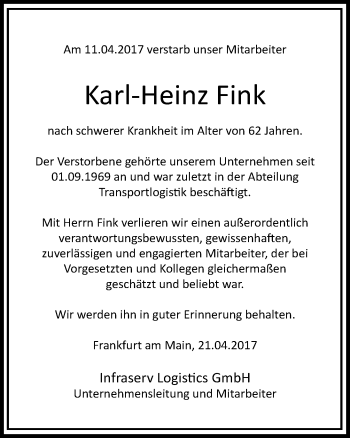 Traueranzeige von Karl-Heinz Fink von  Usinger Anzeiger