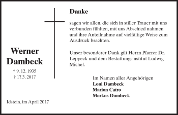 Traueranzeige von Werner Dambeck von Trauerportal Rhein Main Presse