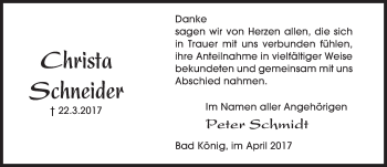 Traueranzeige von Christa Schneider von Trauerportal Echo Online