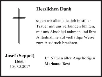 Traueranzeige von Josef  Best von Trauerportal Rhein Main Presse
