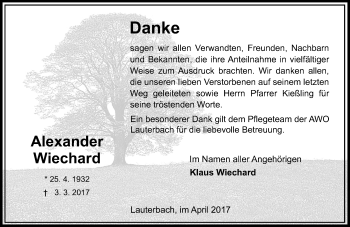 Traueranzeige von Alexander Wiechard von VRM Trauer