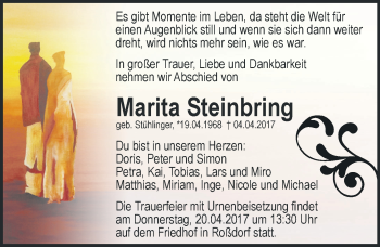Traueranzeige von Marita Steinbring von Trauerportal Echo Online