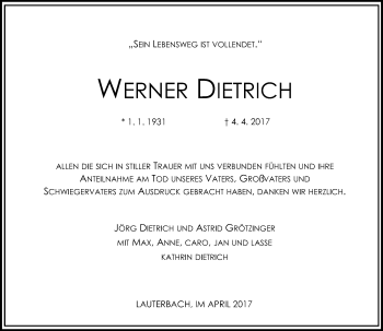 Traueranzeige von Werner Dietrich von VRM Trauer