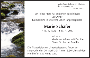 Traueranzeige von Marie Schäfer von Trauerportal Echo Online