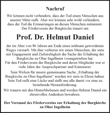 Traueranzeige von Helmut Daniel von Trauerportal Rhein Main Presse
