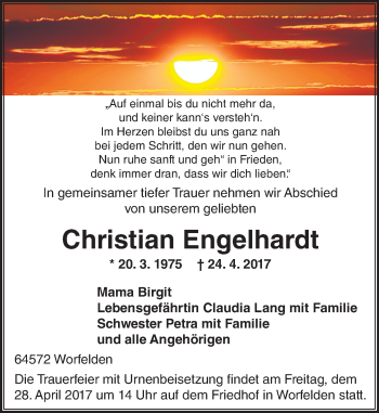 Traueranzeige von Christian Engelhardt von Trauerportal Echo Online