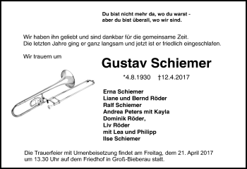 Traueranzeige von Gustav Schiemer von Trauerportal Echo Online