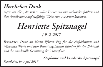 Traueranzeige von Henriette Spitznagel von  Kreisanzeiger