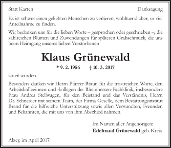 Traueranzeige von Klaus Grünewald von Trauerportal Rhein Main Presse