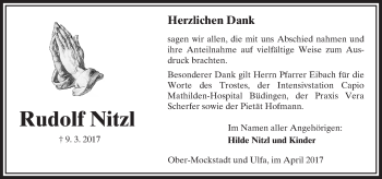 Traueranzeige von Rudolf Nitzl von  Kreisanzeiger