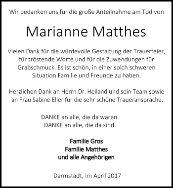 Traueranzeige von Marianne Matthes von Trauerportal Echo Online