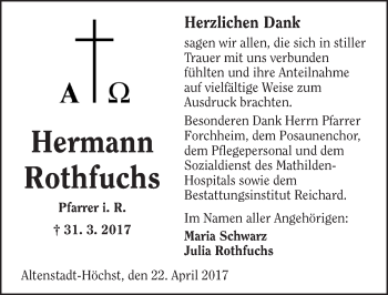 Traueranzeige von Hermann Rothfuchs von  Kreisanzeiger