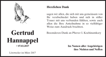 Traueranzeige von Gertrud Hannappel von Trauerportal Rhein Main Presse