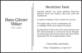 Traueranzeige von Hans-Günter Völker von Trauerportal Rhein Main Presse