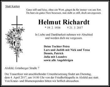 Traueranzeige von Helmut Richardt von VRM Trauer