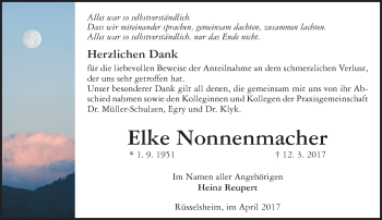 Traueranzeige von Elke Nonnenmacher von Trauerportal Rhein Main Presse