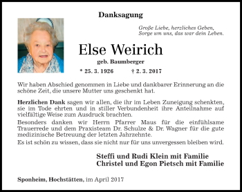 Traueranzeige von Else Weirich von Trauerportal Rhein Main Presse