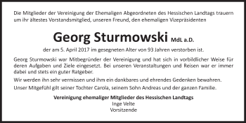 Traueranzeige von Georg Sturmowski von Trauerportal Echo Online