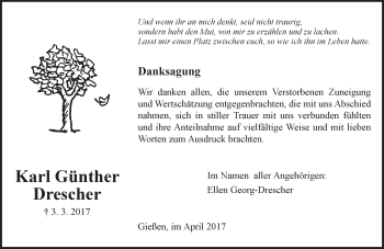 Traueranzeige von Karl Günther Drescher von  Gießener Anzeiger