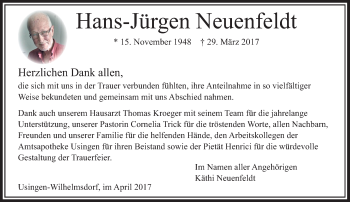 Traueranzeige von Hans-Jürgen Neuenfeldt von  Usinger Anzeiger