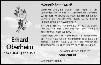 Traueranzeige von Erhard Oberheim von  Kreisanzeiger
