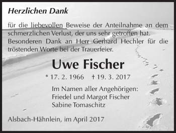 Traueranzeige von Uwe Fischer von Trauerportal Echo Online